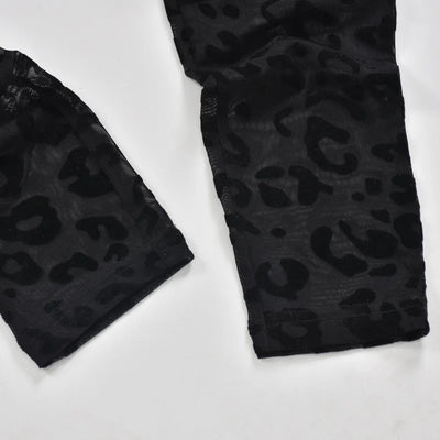 Women's jumpsuit sexy midnight club animal instinct mesh tight stockings leopard print transparent velvet long sleeved jumpsuit