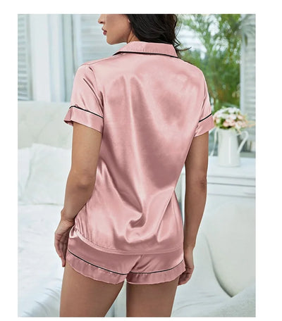 Women's Sleepwear Silk Satin Pajamas Set Button-Down Pyjama Shorts Suit Pijama Femme Loungewear Pj Sets Solid Color Home Clothes