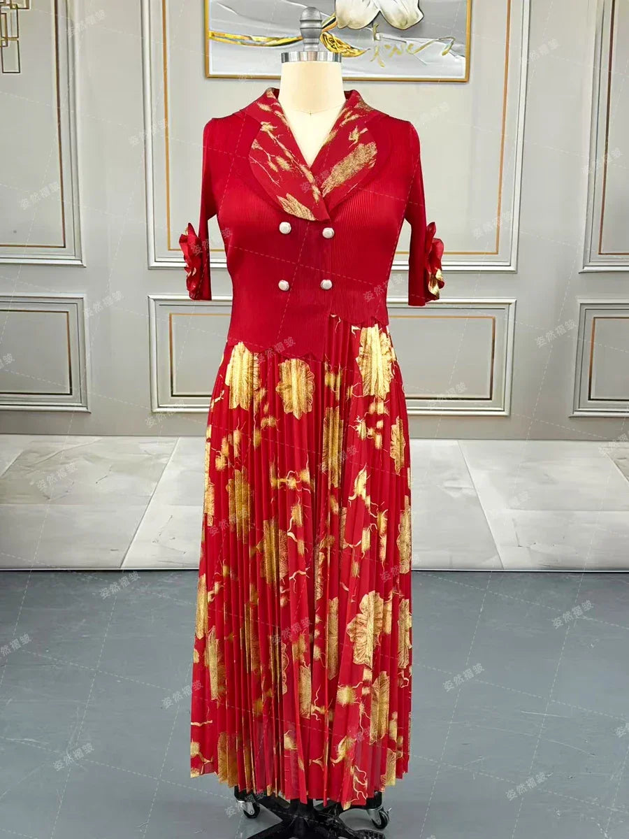 Luxury Women Chic Evening Dresses 2025 Formal Ball Gowns Elegant Party Miyake Pleated Long Sleeve Dress Female Plus Size Clothes