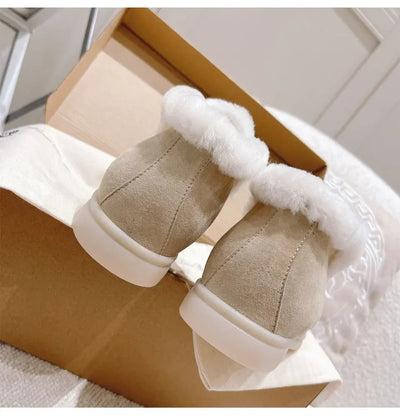Fur Ankle Boots Women's Cow Suede Loafers High Quality 2025 Winter Flat Shoes Fur Integrated Warm Snow Boots