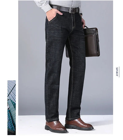 Men's Comfortable Soft Business Casual Denim Trousers Slim Fit Straight Pants Fashion Male Brand Light Luxury Stretch Clothing
