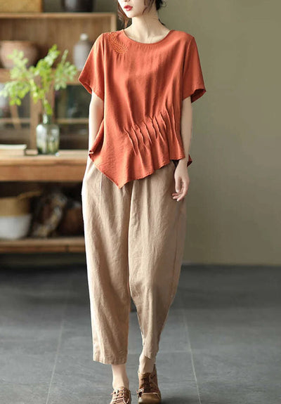 2024 Spring Summer Cotton Linen Pants Women Solid Color Casual Ankle-length Pant Woman Lace-up Waist Loose Trousers