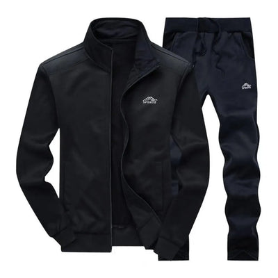 Activewear Men's Athleisure Suit with Stand Collar Coat Elastic Drawstring Waistband Pants Set Zipper Placket Long Sleeve