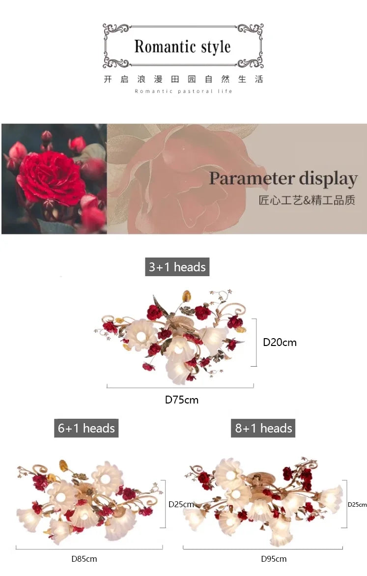 Home Decor Pastoral Retro LED Ceiling Lamp Warm Romantic Flower Chandeliers Fixtures for Living Room Bedroom Lighting Luminaire
