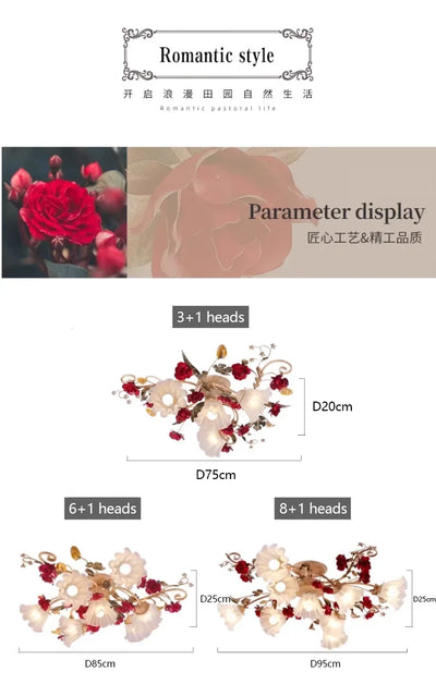 Home Decor Pastoral Retro LED Ceiling Lamp Warm Romantic Flower Chandeliers Fixtures for Living Room Bedroom Lighting Luminaire