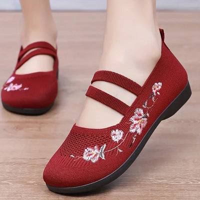 women's shoes Slip-on Flat Embroidered Shoes, Soft Sole Elastic Mom Shoes - women's summer shoes free shippiing shoes