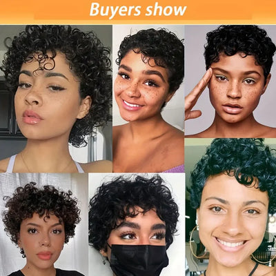 LD Curly Wigs Human Hair Short Curly Human Hair Wig for Women Natural Black Pixie Cut Wigs for Black Women Machine Made Wig