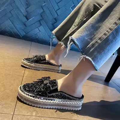 Autumn Women Thick Bottom Sneaker Running Fashion Designer Woman Shoes Trend 2024 Casual Canvas Mirror Luxury Rhinestone Spring