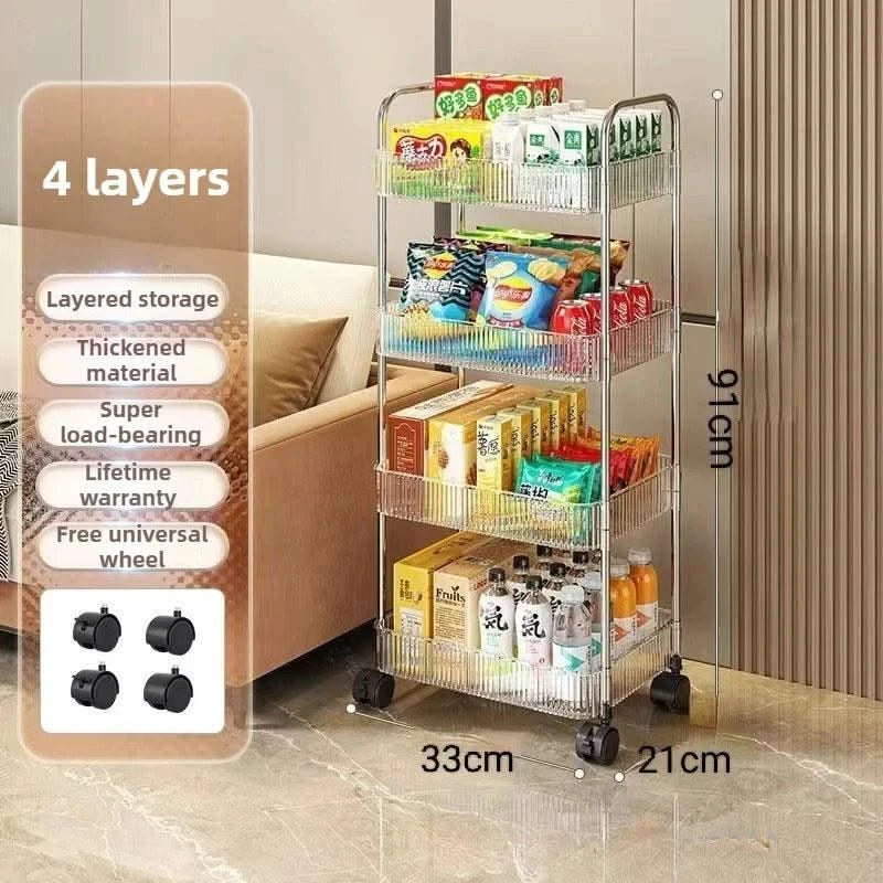 Acrylic Trolley Multilayer Transparent Storage Rack Living Room Snack Storages Shelf Bathroom Mobile Shelf with Wheel Home Items