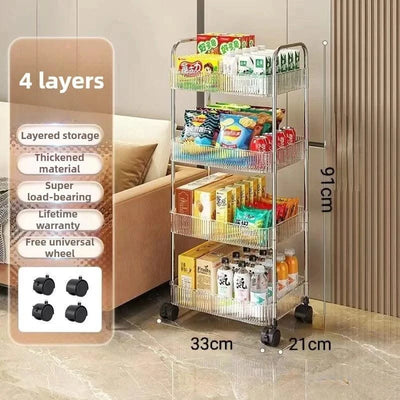 Acrylic Trolley Multilayer Transparent Storage Rack Living Room Snack Storages Shelf Bathroom Mobile Shelf with Wheel Home Items