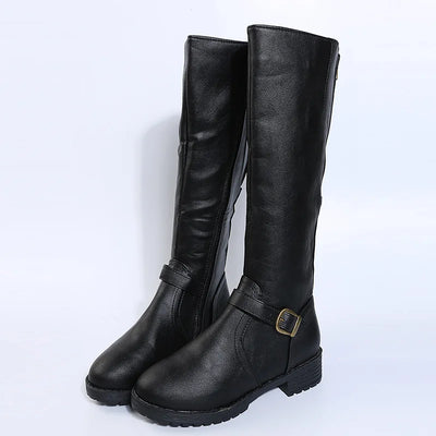 Women Knee High Boots Platform Long Boots Low Heels Round Toe Shoes New Zip Brown High Boot Vintage Pu Leather Women Boots 2025