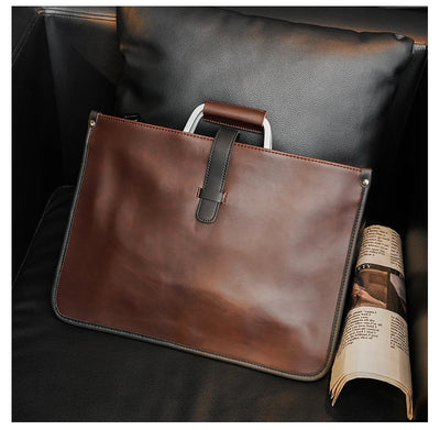 New Men's Bag Retro Leather Handbags Large Business Briefcase Famous Designer's Shoulder bag Luxury Brand File Bag For Cool Boys