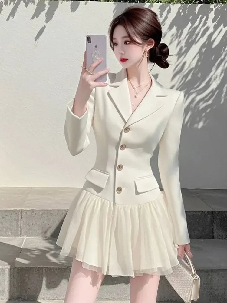 2025 Spring New Korean Elegant Fashion OL Blazer Dresses For Women Single Breasted Slim Bussiness Work Dress Ladies Vestidos