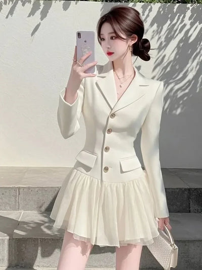 2025 Spring New Korean Elegant Fashion OL Blazer Dresses For Women Single Breasted Slim Bussiness Work Dress Ladies Vestidos
