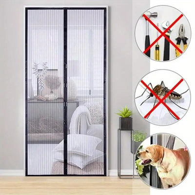 Heavy Duty Magnetic Screen Door Mesh Curtain Mosquito Net Bug Hands Free Partition Mute Striped Door Curtain Bedroom Ventilation