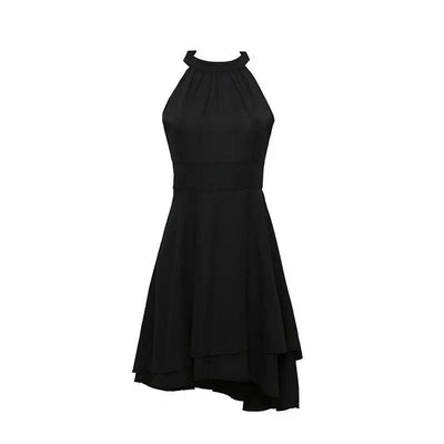 Women Elegant Dress Summer Solid High Waist Halter Sleeveless Midi Dresses Ladies Cropped Layered Chiffon Party Slim Dresses