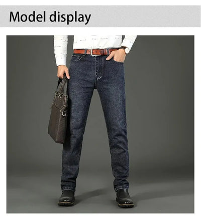 New Business Men's Jeans Casual Straight Stretch Fashion Classic Blue Black Work Denim Trousers Male Brand Clothing Mens Jeans