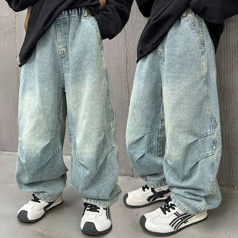 High Quality Luxury Kids Designer Jeans Pants for Children Boy Loose Straight Stylish Denim Trousers 4 5 6 7 8 9 10 11 12 13 14Y