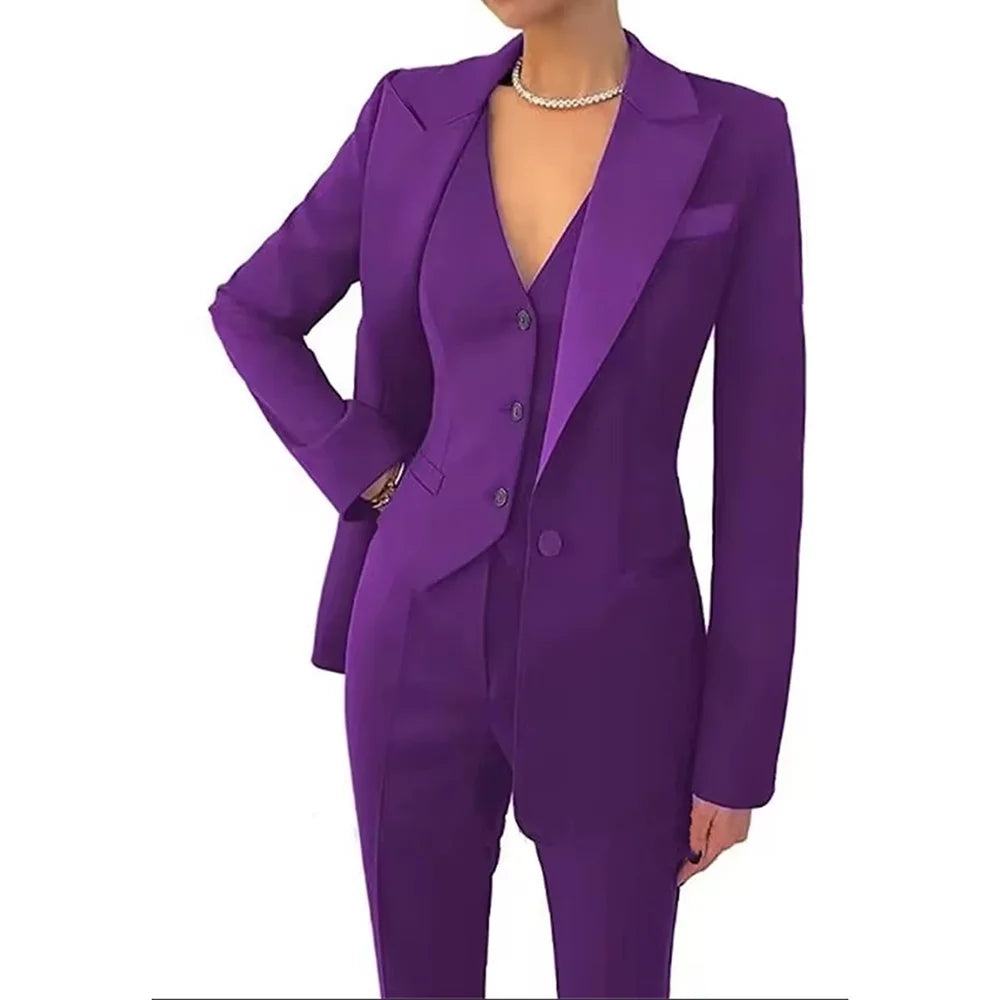 Women Suit Elegant Custom Made 3 Pieces Coat Pants Vest For Prom Wedding Attire Cocktail Party Female Blazer Set