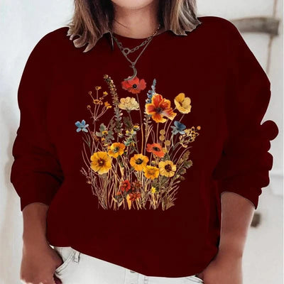 Women's Sweatshirts Wildflowers Boho Vintage Flower Design Hooded