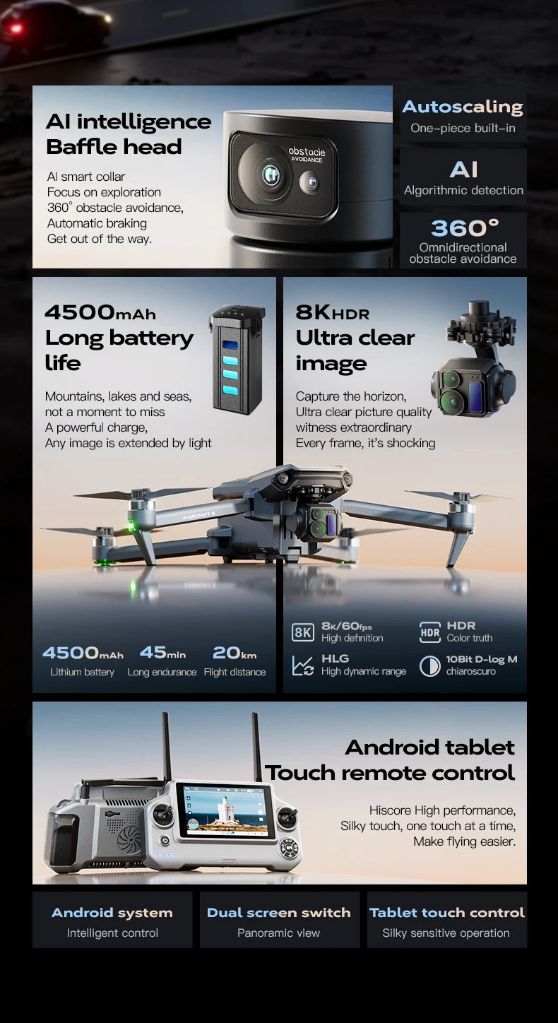 Wing 6 Professional Drone With 8K Camera GPS 3-Axis Gimbal 360 Obstacle Avoidance Touch Screen FPV Brushless RC Dron Boy Toy