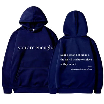 YOU ARE ENOUGH Print Hoodies Autumn Casual Sportswear Plus Fleece Winter Tops Pullover Men's Hoodies Streetwear Sweatshirts