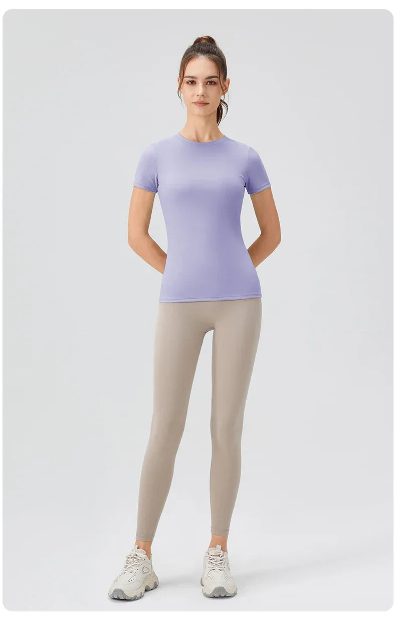 2024 Women Sports Shirt Tight Yoga top Quick Dry Gym Top Outdoor Short Sleeve Running Sportswear Women T-shirts - Elanique