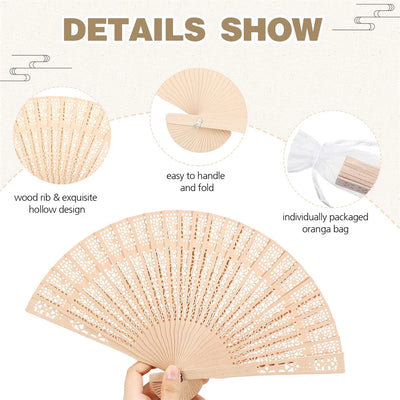 Folding Hand Fans Fashionable Engraved Women Elegant Wood Gifts Fan With Bags Tassels Wedding Mariage Festival Party Dance Props