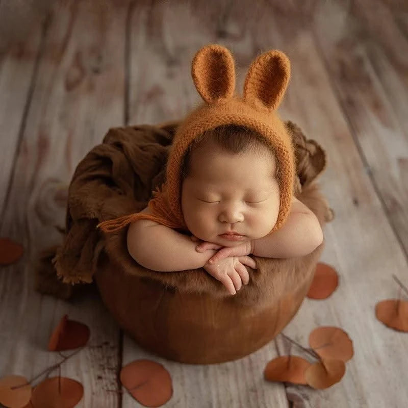 Knitted Handmade Rabbit Hat | New-born Photography Props |Adjustable Infant/ Baby  Headwear