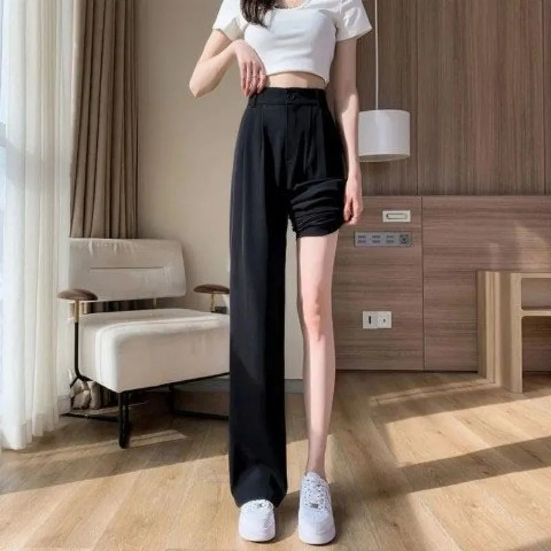 Wide-leg Pants for Women in Spring and Autumn High Waist Loose Straight Slim Striped Floor-moving Suit Pants