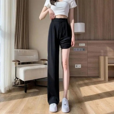 Wide-leg Pants for Women in Spring and Autumn High Waist Loose Straight Slim Striped Floor-moving Suit Pants