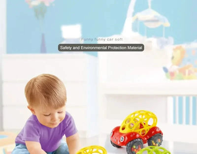 Baby Car Toys for 6 12 Months Friction Car Infant Soft Rubber Inertial Push and Go Vehicles Roll Car Hand Rattle Gift for Kids