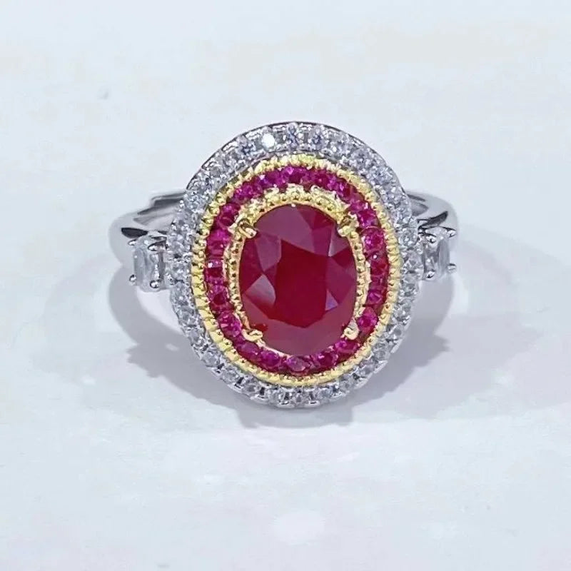 SACE GEMS Fashion 925 Sterling Silver 6*8mm Natual Ruby Luxury Rings for Women Created Wedding Engagement Party Fine Jewelry