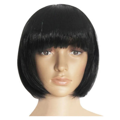 Wigs for Women Short Wavy Bob Black Wig with Bangs Synthetic Hair Wigs for Daily Heat Resistant Fiber Black Cosplay Party Wig