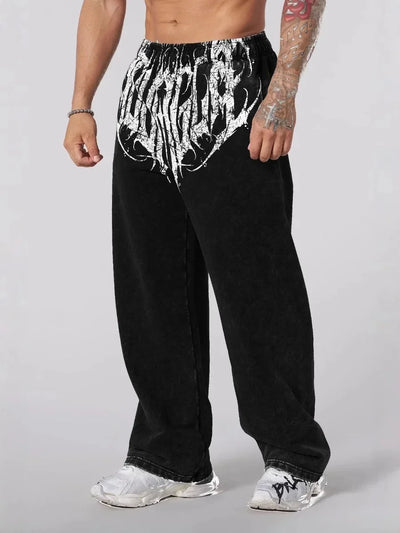 Men's straight legs wide pants fitness training casual sports outdoor running trousers fashion American style brand sports pants
