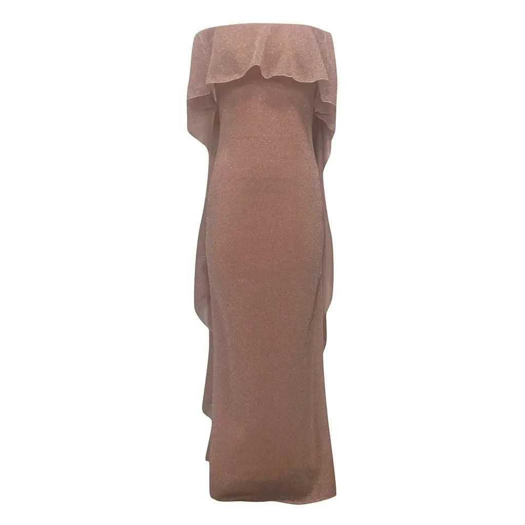 Women's Maxi Dress with Cloak Short Sleeve Sling Sequined Bodycon Evening Party Dress | Ladies Fashion Dresses