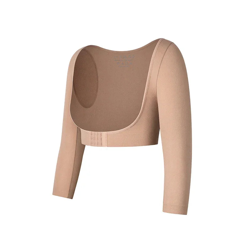 Upper Arm Shaper Post Surgical Slimmer Compression Sleeves Posture Corrector Tops Shapewear for Women 3/4 Sleeve Crop Top Nude