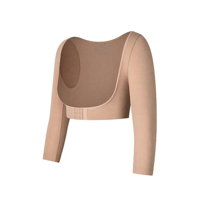 Upper Arm Shaper Post Surgical Slimmer Compression Sleeves Posture Corrector Tops Shapewear for Women 3/4 Sleeve Crop Top Nude