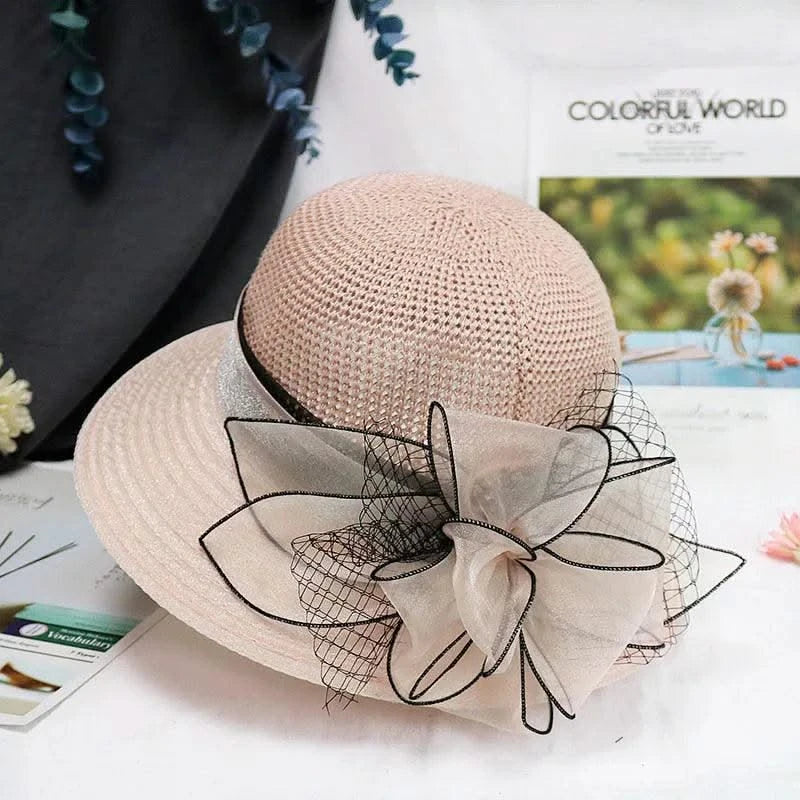 Summer Women Organza flower mesh sunshade hat