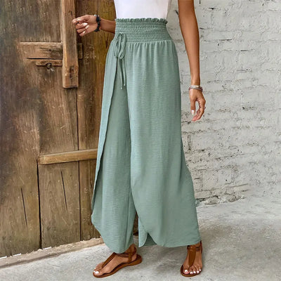 Women Wide Leg Pants Yoga Split Trousers Female Elastic Wasit Casual Loose Fitness Open Leg Pants Solid Color Harem Pants