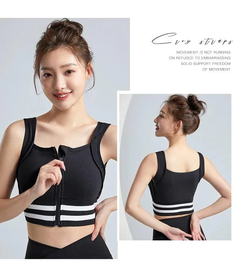Sports Bras Zip Front For Women With Full Coverage Removable Padded Workout Bra Shockproof Yoga Underwear Running Fitness Vest