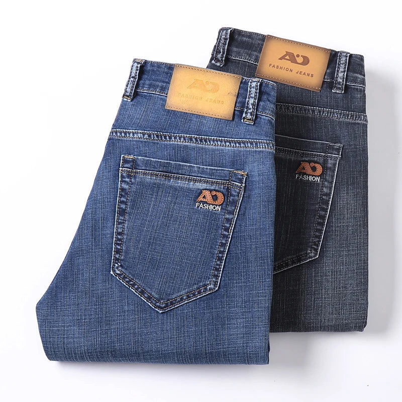 2024 Spring Summer New Men's Slim Thin Jeans Retro Light Blue Cotton Stretch Denim Pants Male Fashion Casual Brand Trousers