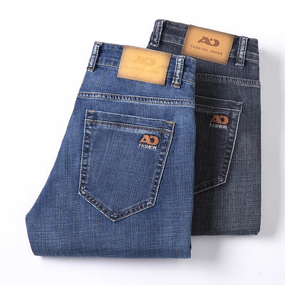 2024 Spring Summer New Men's Slim Thin Jeans Retro Light Blue Cotton Stretch Denim Pants Male Fashion Casual Brand Trousers