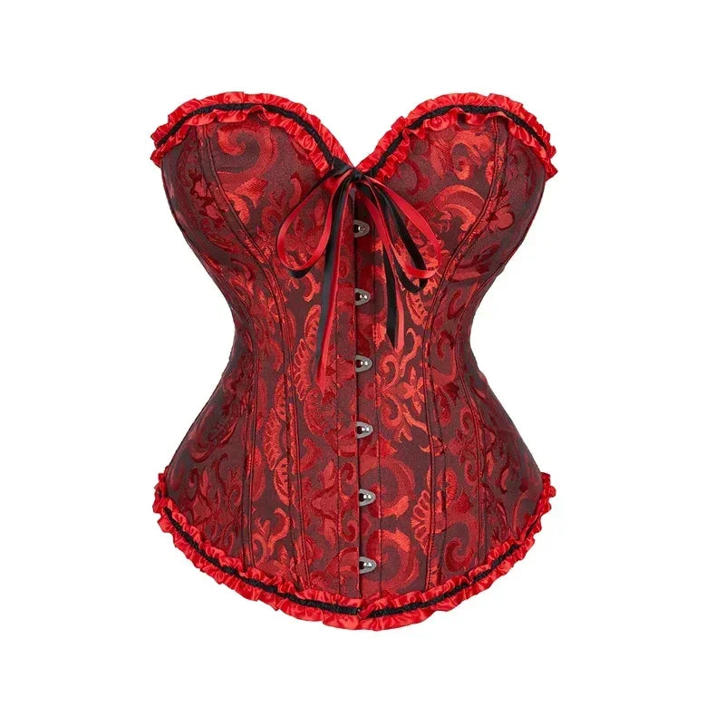 BurVogue Women Lace Up Sexy Floral  Boned Corset Overbust Body Shaper BustierLingerie Bodyshaper Top Corsets Top