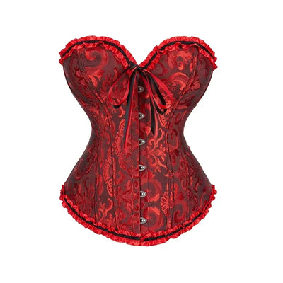 BurVogue Women Lace Up Sexy Floral  Boned Corset Overbust Body Shaper BustierLingerie Bodyshaper Top Corsets Top