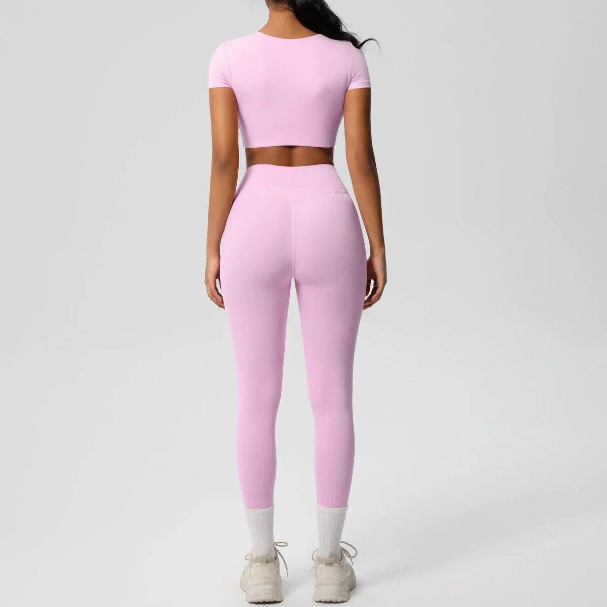 Yoga Set 2 Pieces Women Tracksuits Workout Sportswear Gym Clothing Fitness Short Sleeve With Padded High Waist Leggings Suits