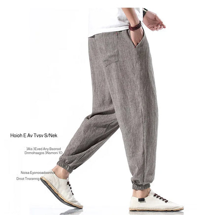 Men's Cotton and Linen Trousers Harem Pants Cuffed Fashion Trousers Linen Slim Pants Beach Pants Joggers Streetwear Loose Pants