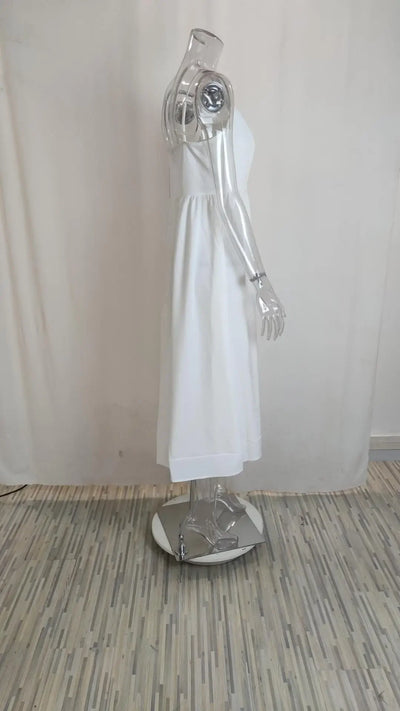 Women's Off The Shoulder Midi Dress 2024 Summer New Solid Color Sexy U-Neck Strap Large Swing Dress For Women Vestidos De Mujer