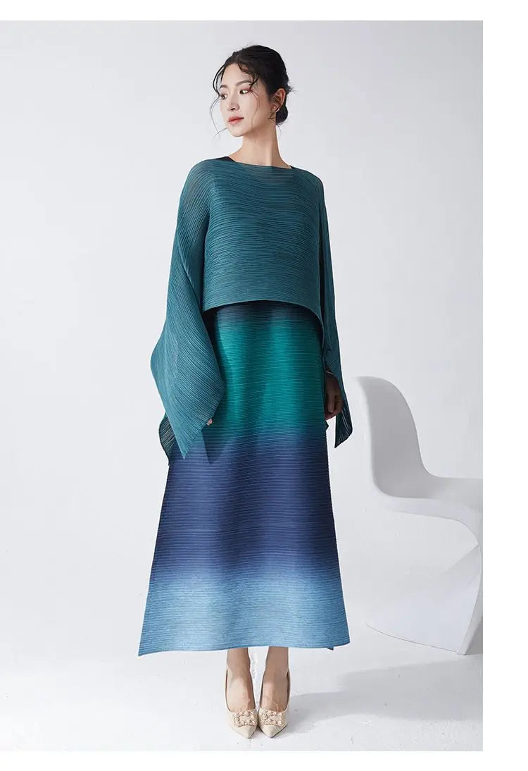 Womens Dresses Evening Dresses Ladies' Lssey Miyake Dress's High Sense Wear 2025 New Gradient Sleeveless Loose Long Dress Tide
