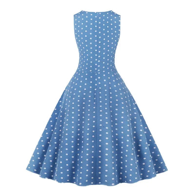 2025 New Women Party Dress Dot Print Sleeveless A Line 50s Evening Gowns Red A-line Tight Waist Prom Banquet Summer Midi Dress - Elanique